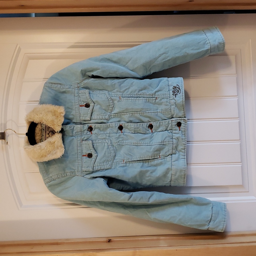 Roxy Light Blue Jean Jacket with Faux Fur Collar